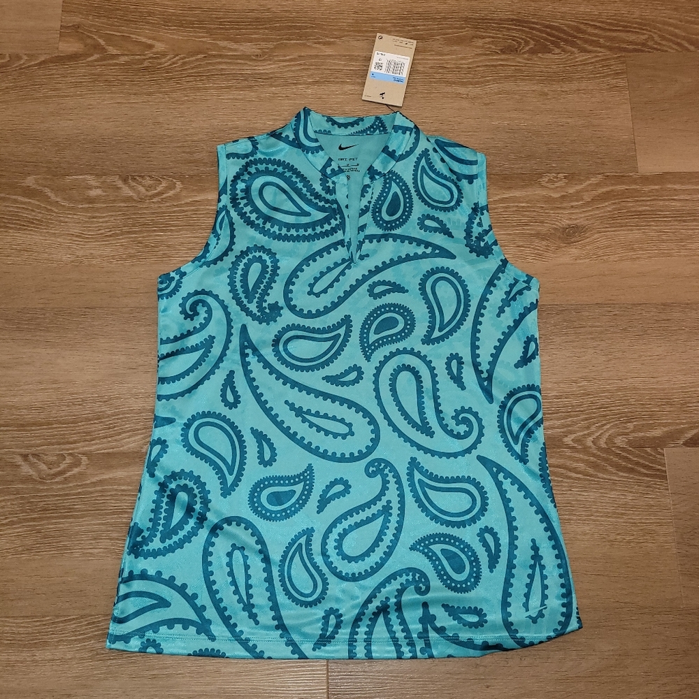 Nike Dri-Fit Women's  Sleeveless Paisley Green Golf Polo DH1975-392 Size Medium